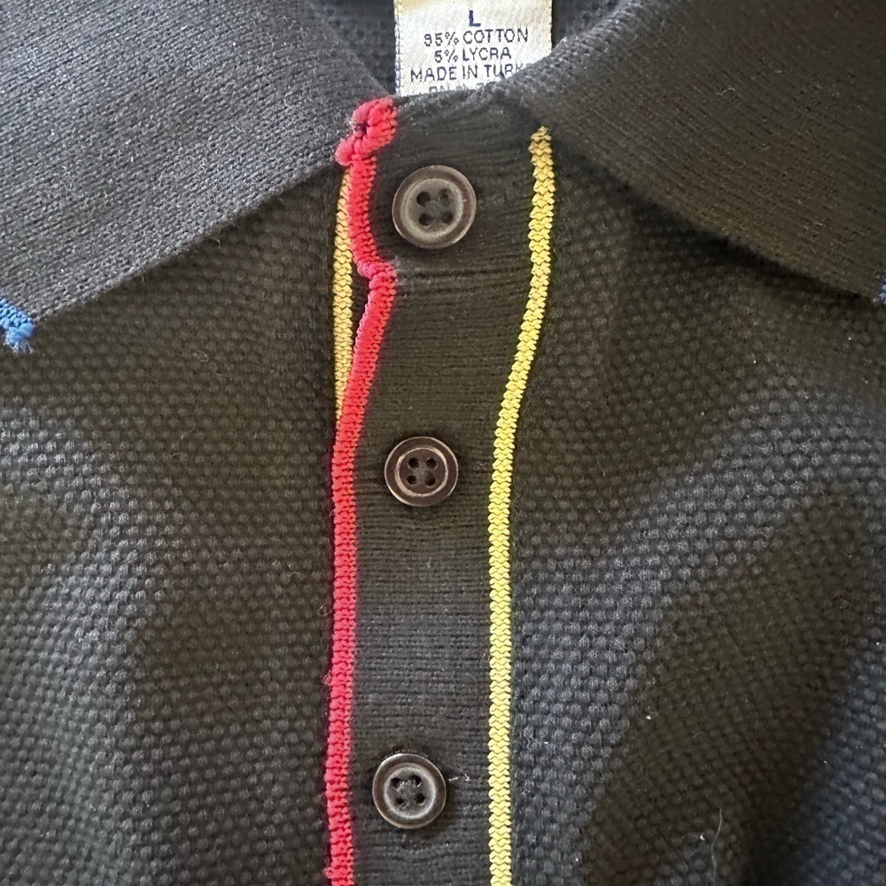 Men’s black absolut Vodka knit polo shirt size L large button pre own as is - Picture 5 of 5
